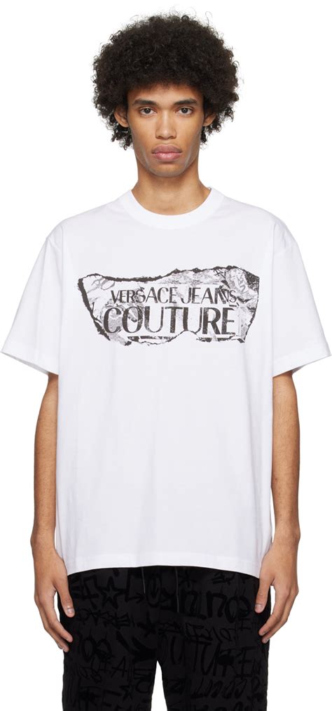 versace jeans t-shirt in white with repeat logo|versace jeans couture white shirt.